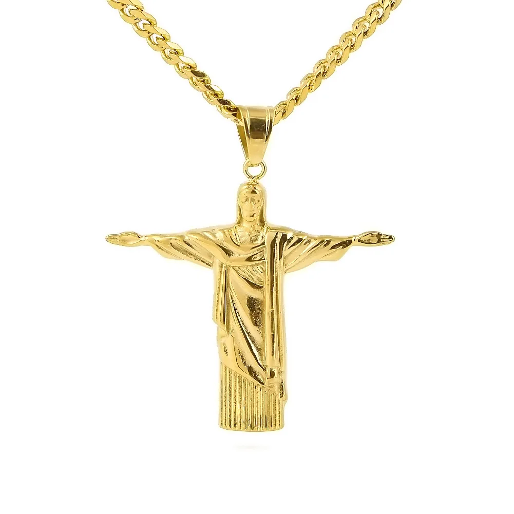 Wholesale Jewelry Brazil Rio de Janeiro Hands Unfolded Jesus Pendant Stainless Steel Necklace