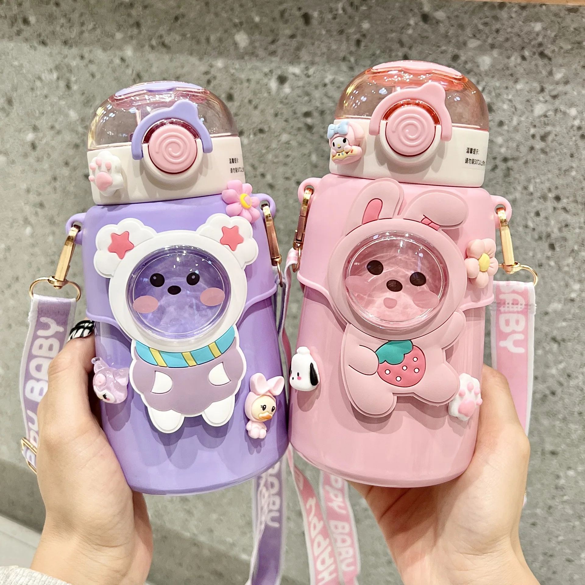 Seaygift kids girls boy Autumn winter keep warm cartoon thermos cup drinking water flask bottle 3d Sticker vacuum water bottle