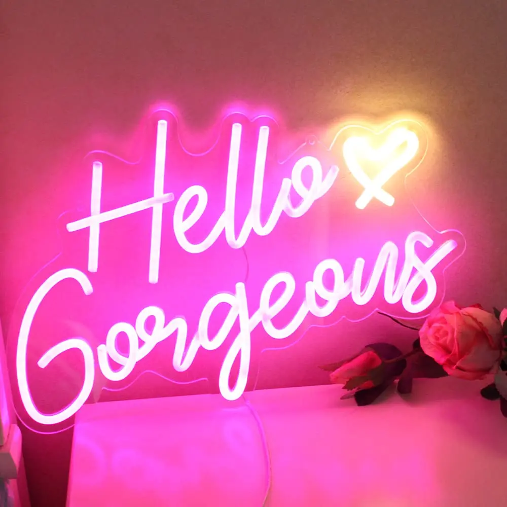 Hello Gorgeous Pink LED Neon Sign Dimmable Switch for Home Wedding Birthday & Backdrop for Party & Bacelorette Celebration