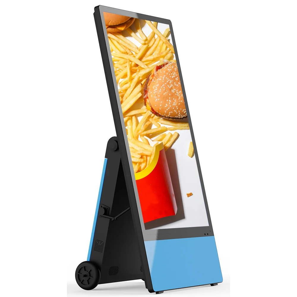 Digital Android Battery A-Frame 55inch 4K 700/1500nits Outdoor Portable Digital Signage Totem Movable Advertising Player Kiosk