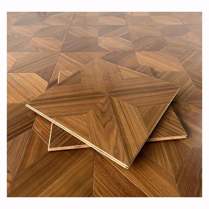 Black Walnut Square Art Mosaic Composite Wood Flooring Solid for Living Room Bedroom Underfloor Heating