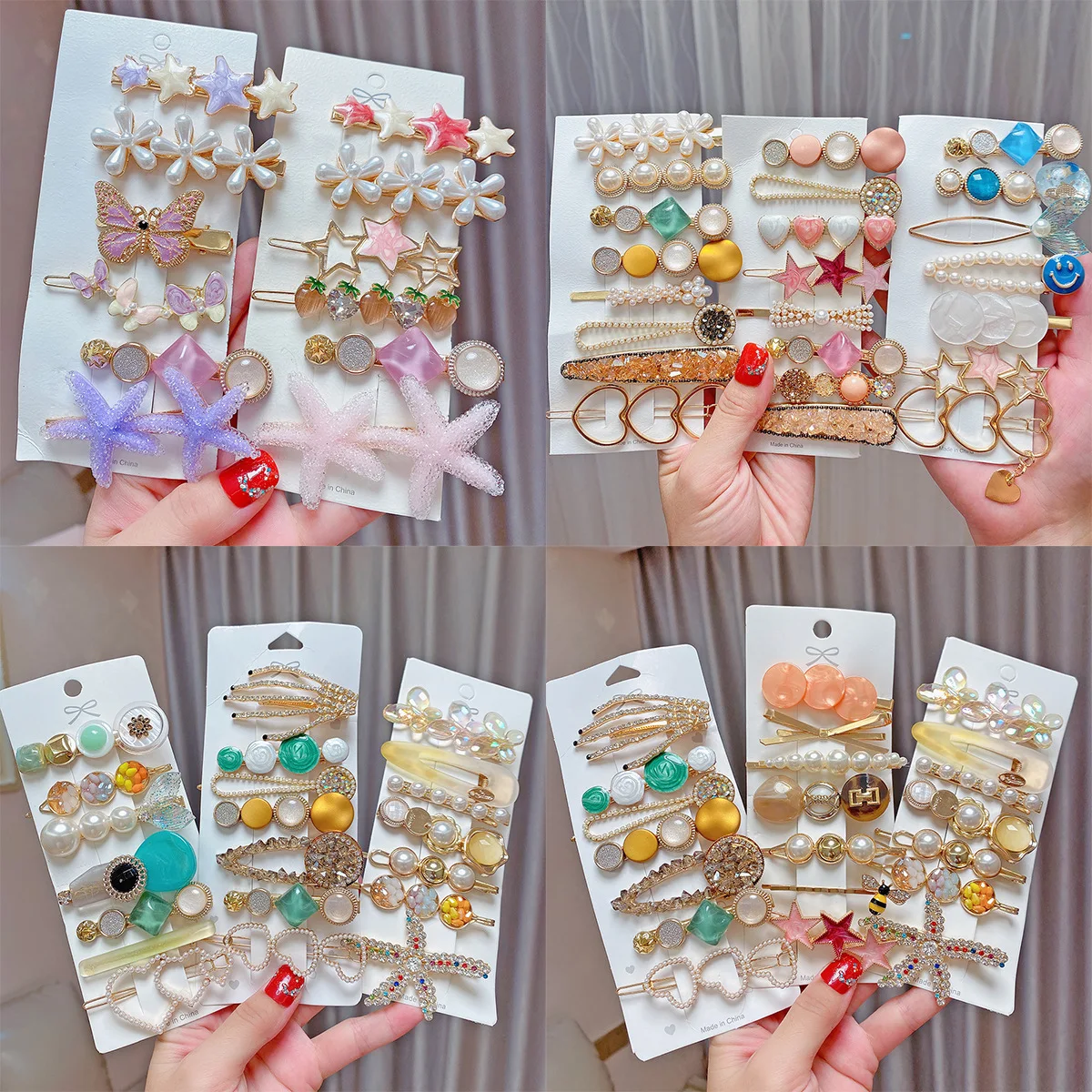 Amazon Hot Selling Pearl Hair Clip Set  For Girls Baby  Acrylic Acetate Hairpin Combination Hair Accessories (8Pcs)