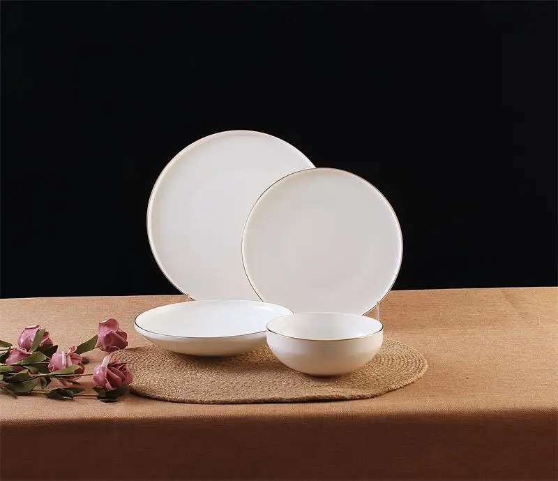 66 pcs real gold rim wholesale bone china plates and dinner set OEM & ODM homeware serving dish  plates ceramic  takmi yemek