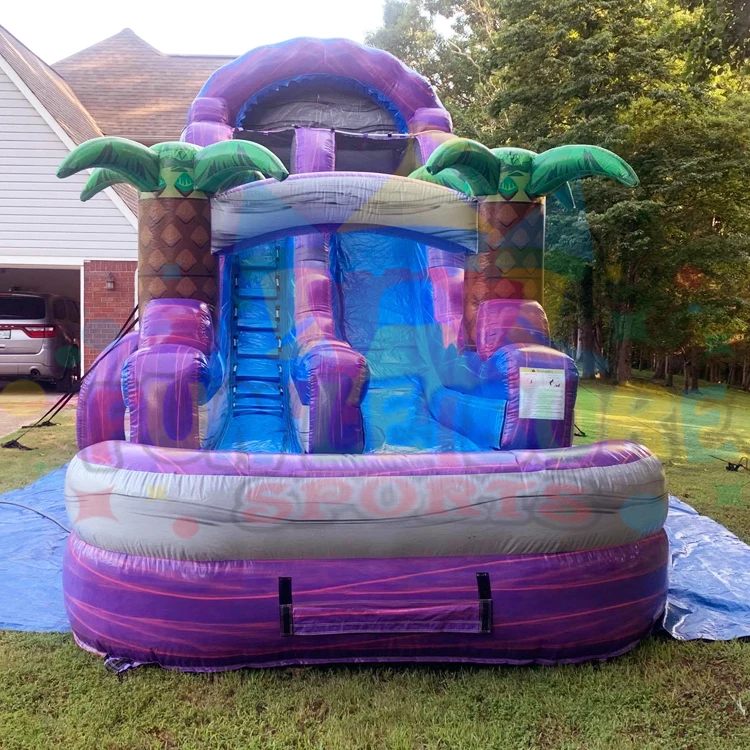 18 ft commercial grade backyard kids entertainment jumper castle  toboggan gonflable inflatable blue dual lane waterslide