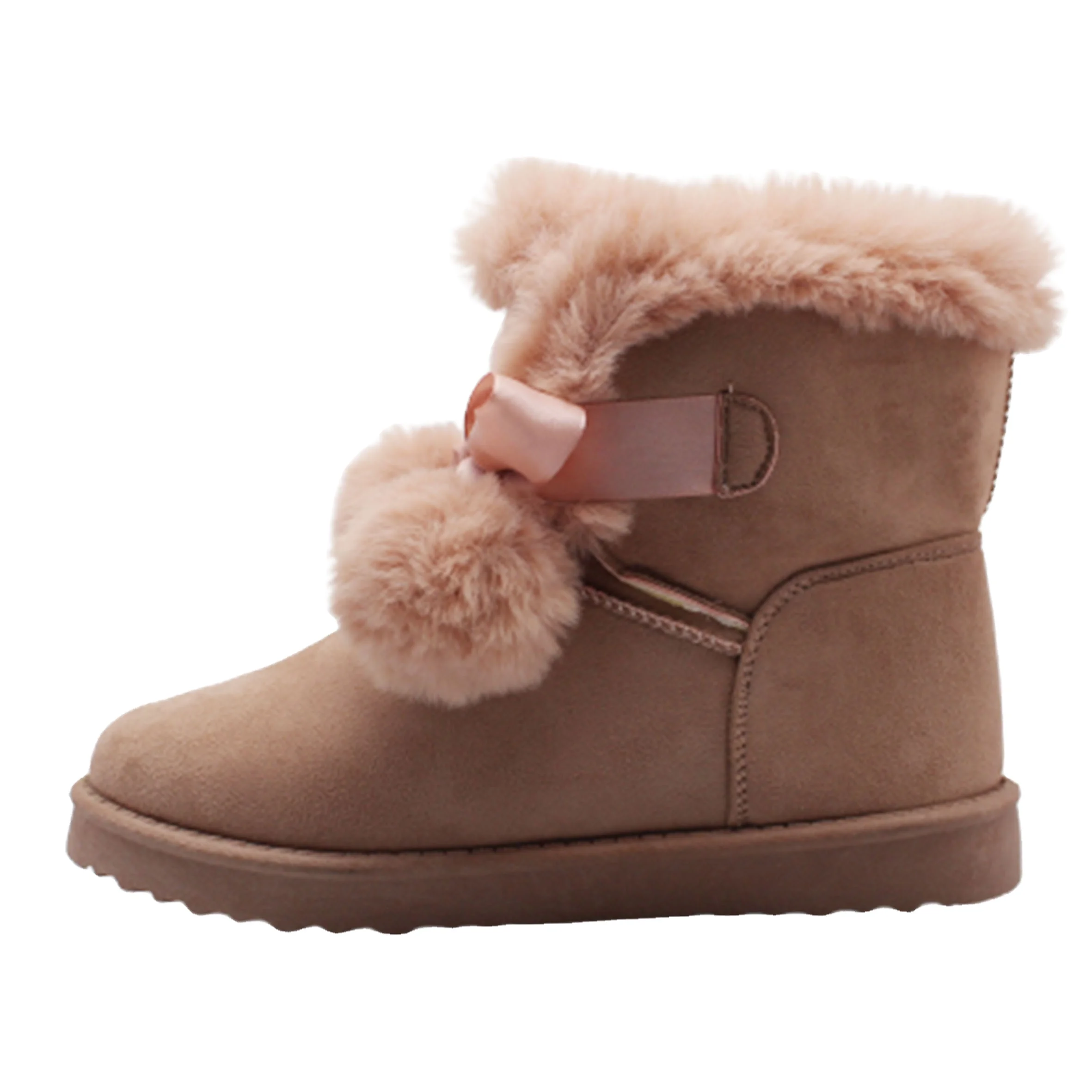 
Fashionably cute pink plush ankle design LOGO lady snow boots 