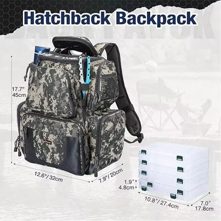 Fishing Tackle Backpack With 4 Trays Large Waterproof Tackle Bag Storage With Protective Rain Cover And 4 Tackle Box