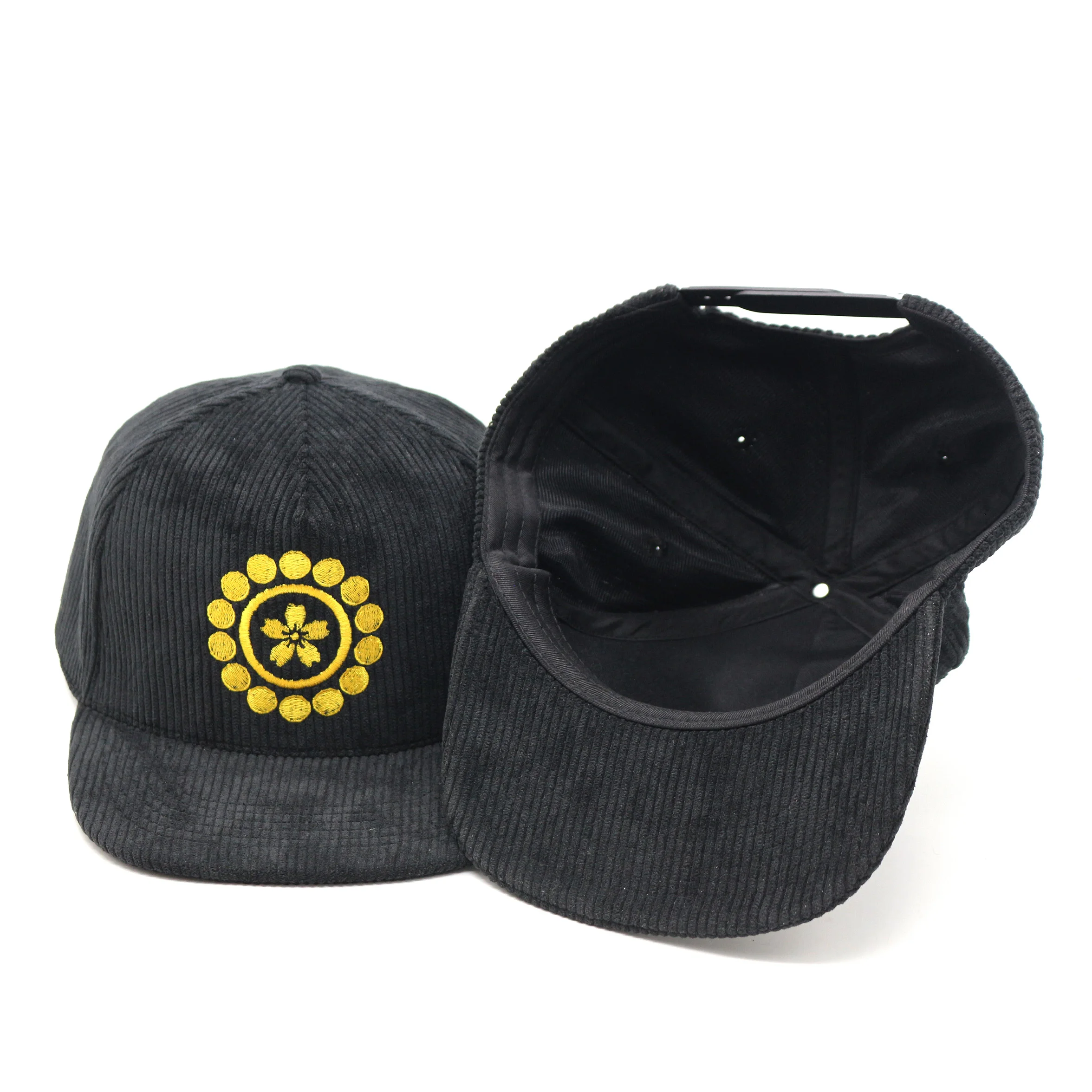 corduroy baseball cap 5 panel embroidery custom unstructured snapback cap hat