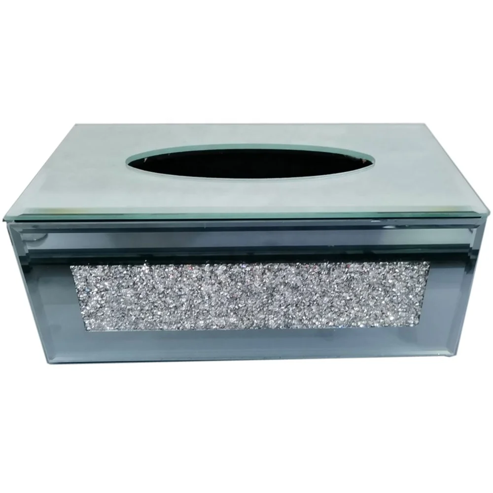SXJ-017 custom creative bling crushed diamond glass tissue box wholesale for home decoration