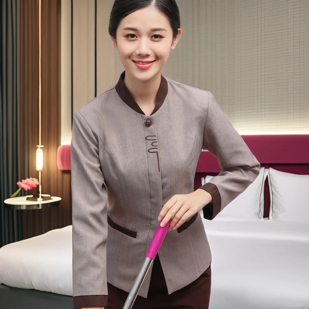 Autumn Winter Hotel Room & Hospital Cleaner Work Clothes Unisex Short & Long Sleeve Uniform Suit Auntie Cleaning Attire