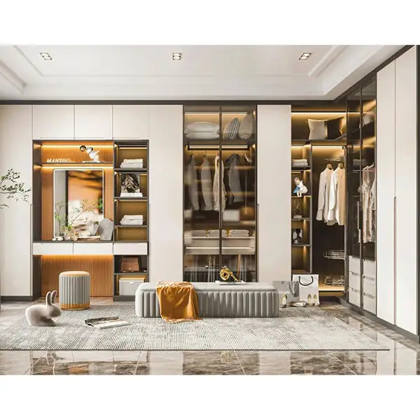 2023 Customized Clothes Modern Design Bedroom Furniture Closet Sliding Door Clothes Wooden Wardrobe Cabinet