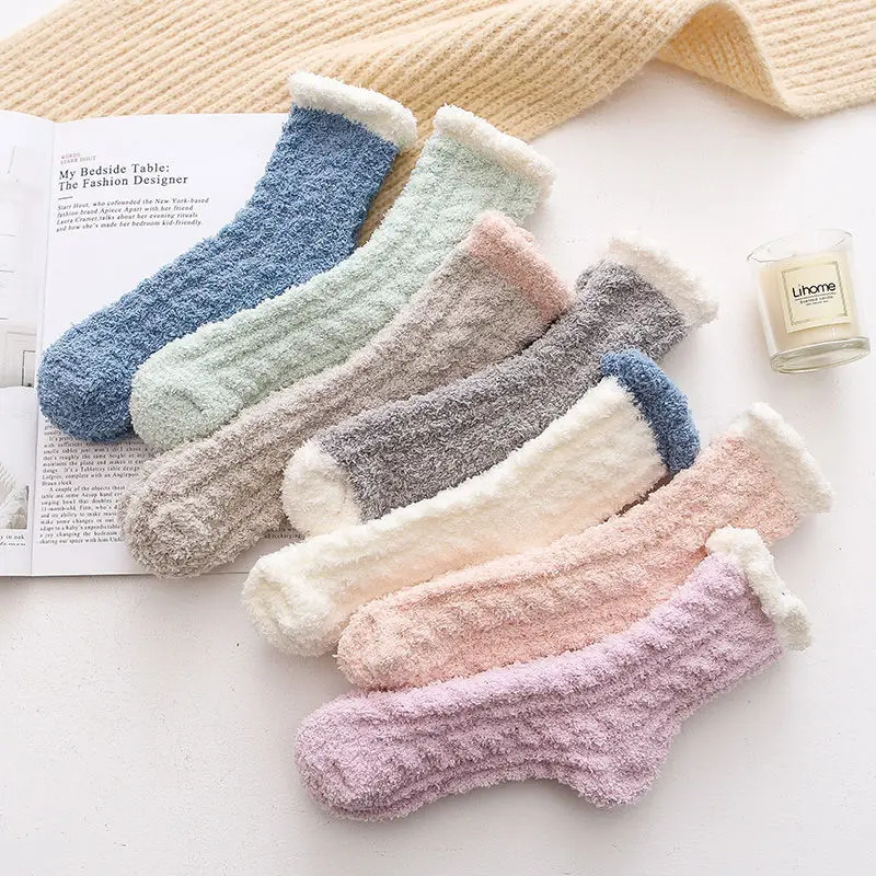 Wholesale Cute Cozy Fuzzy Fluffy Crew Slipper Socks Unisex Socks Women Winter Thickened Warm Home Sleep Socks