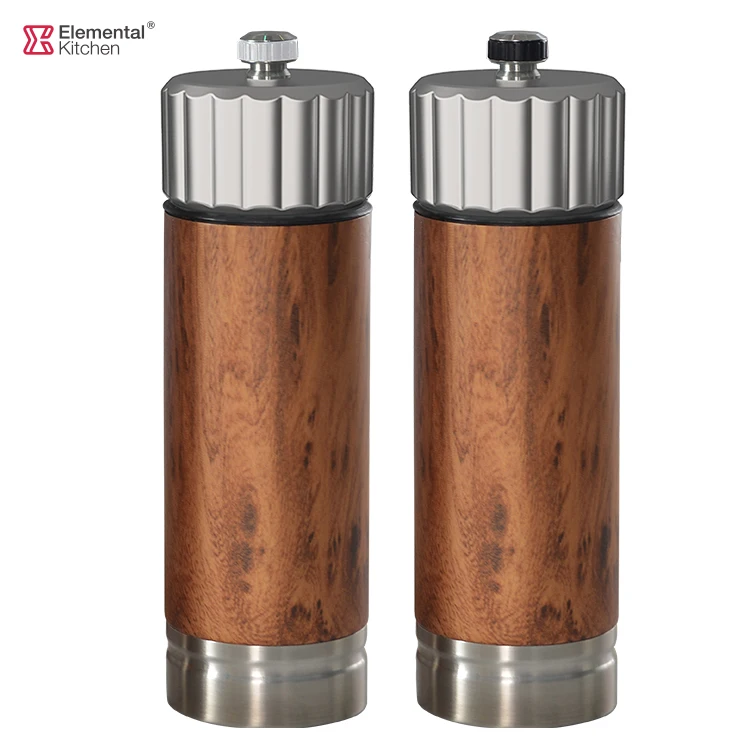 salt and pepper grinder 6' with wood and Black Marble and White Marble and stainless steel for kitchen pepper mill grinder
