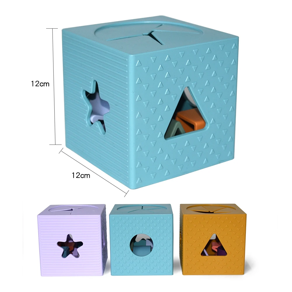 Wolife Original Design Free Bpa Silicone Shape Sorting Puzzle Box With 4 Shapes Educational Learning Stacking Toy For Baby