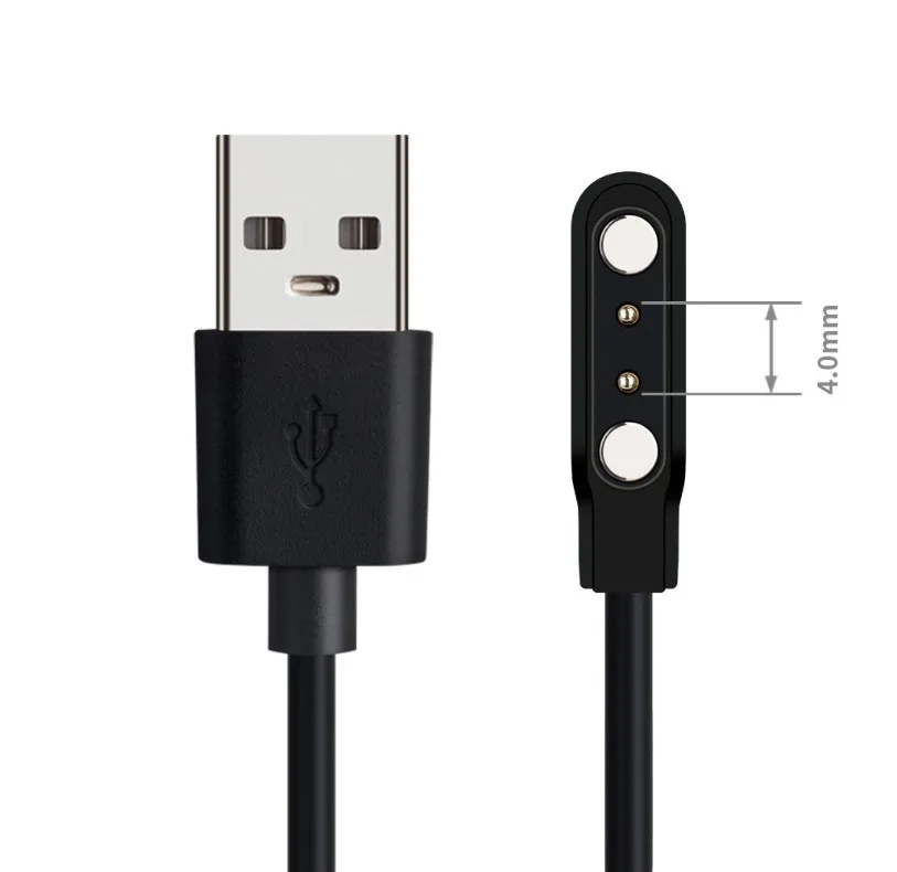 Hot selling 60cm USB magnetic pogo pin charger 4.0mm 2pin USB Charging Cable Cord for Smart Watch