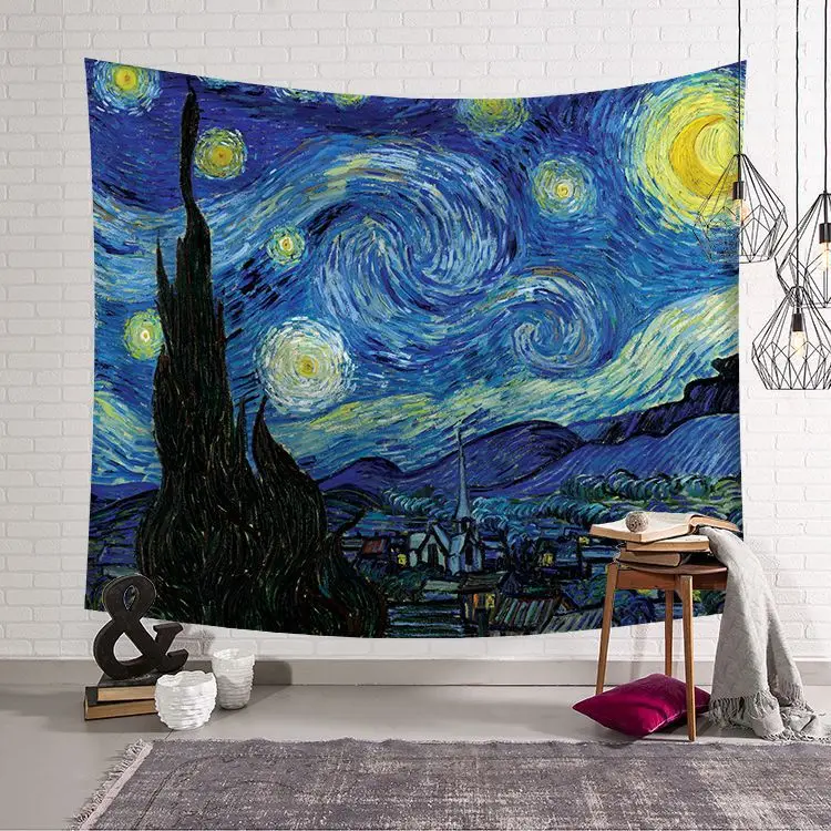 Aesthetic Flowers Oil Painting Customized 100% Polyester Tapestries Wall Hanging Van Gogh Tapestry