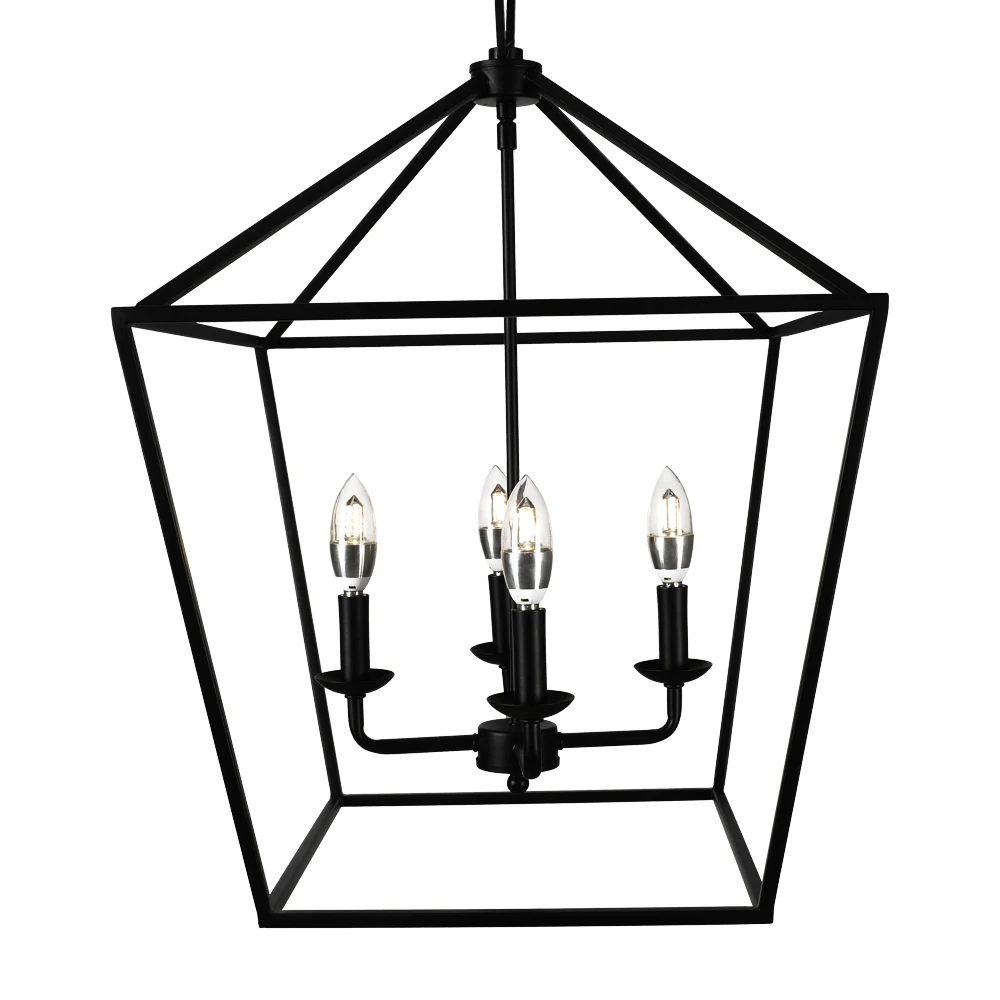 Modern Pendant Lighting Pendant Light Unique Shape Living Room 4-Light Matte Black Caged Pendant