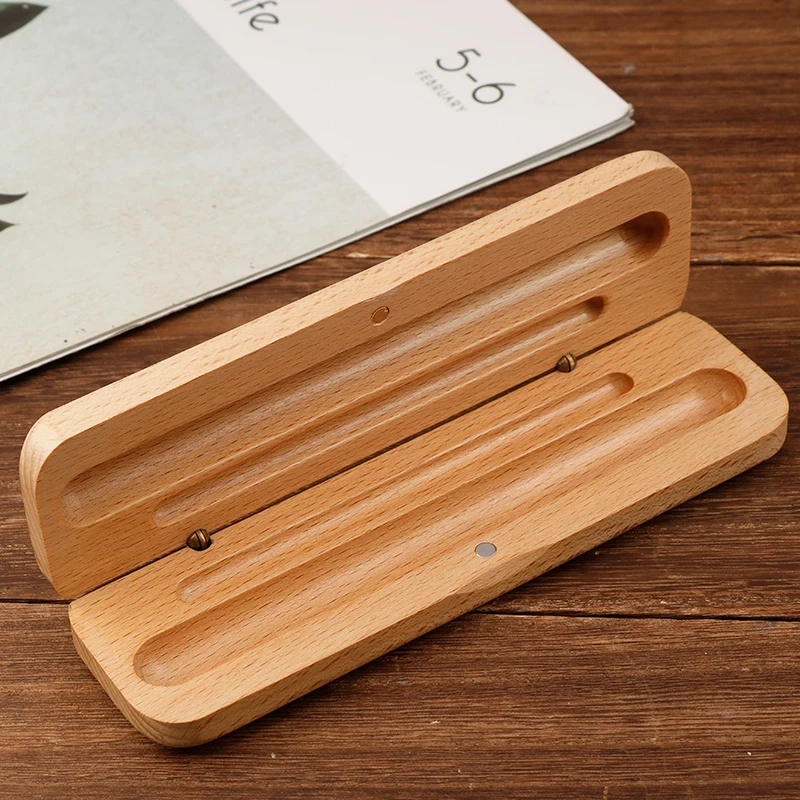 Wooden pen box  single and double  clamshell  student stationery  box office  gift packaging box