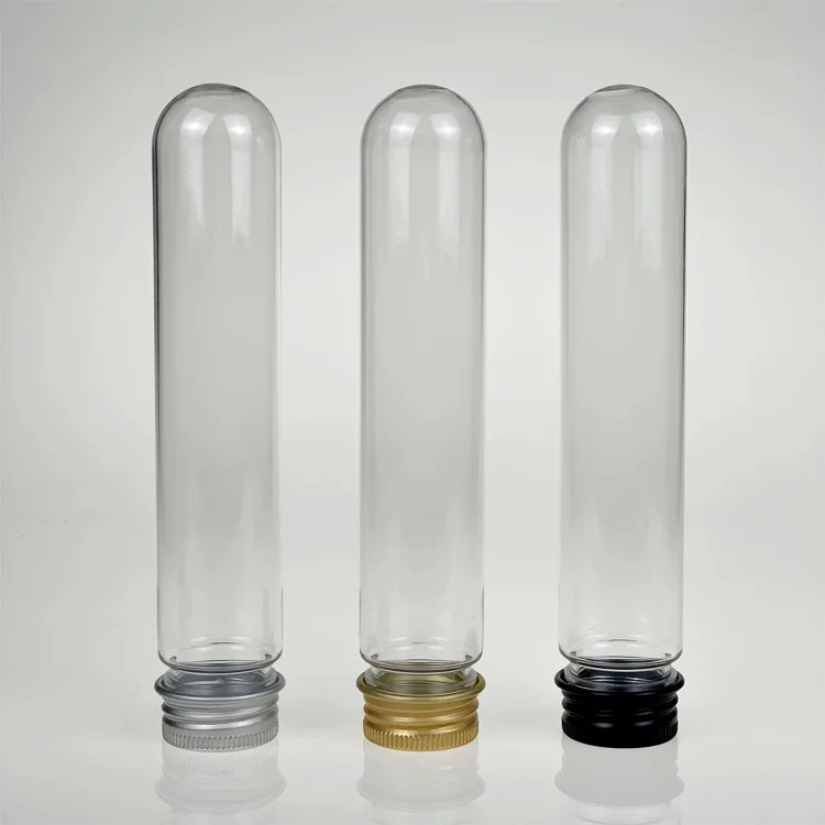 Customized 80ml Round Bottom PET Plastic Test Tube with Aluminum Screw Cap for Shoes Laces Charging Cables Candy Packaging