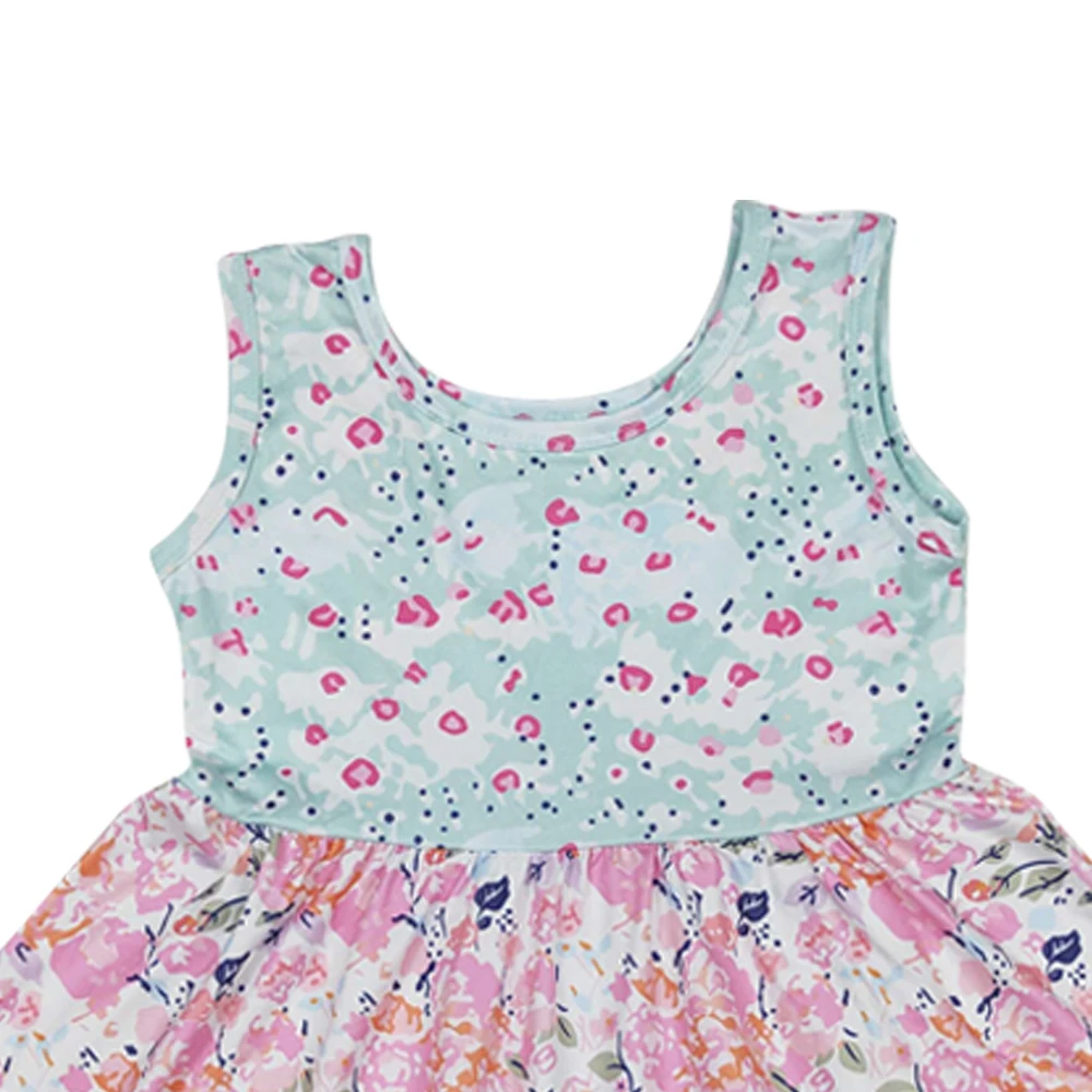 Floral sleeveless with lace trim Girls dress kids clothing