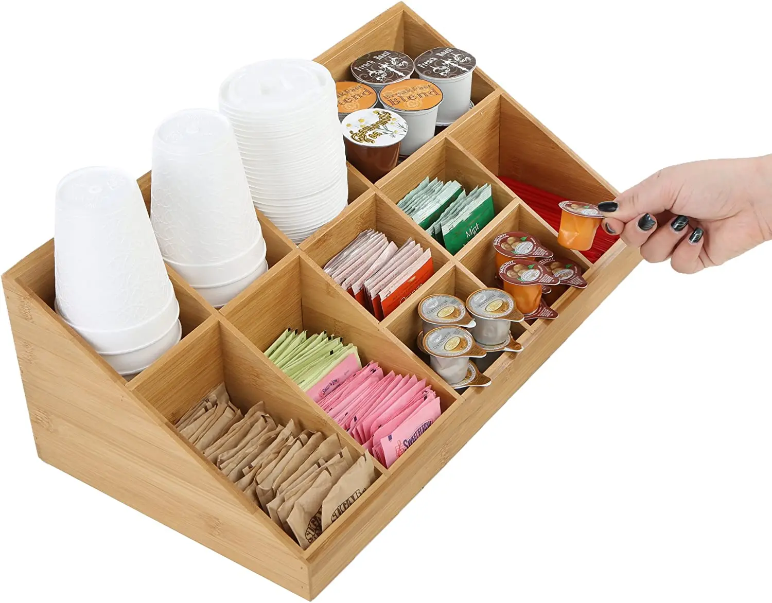 Bamboo 11 Compartment Coffee Station Organizer Coffee Bar Organizer Coffee Organizer