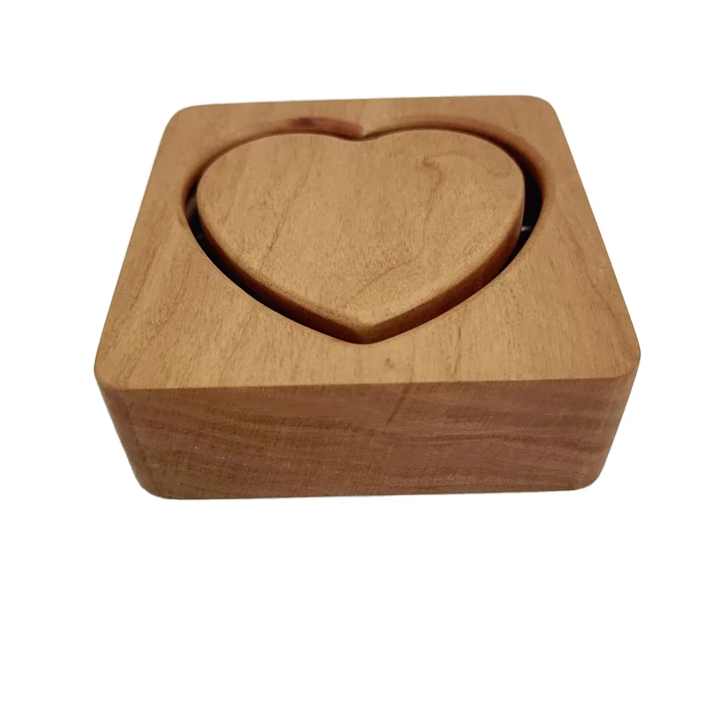 Custom Logo Heart Wood Ring Box Packaging Luxury Gift Ring Case Mini Boxing Ring Wedding Jewelry Display Storage Boxes