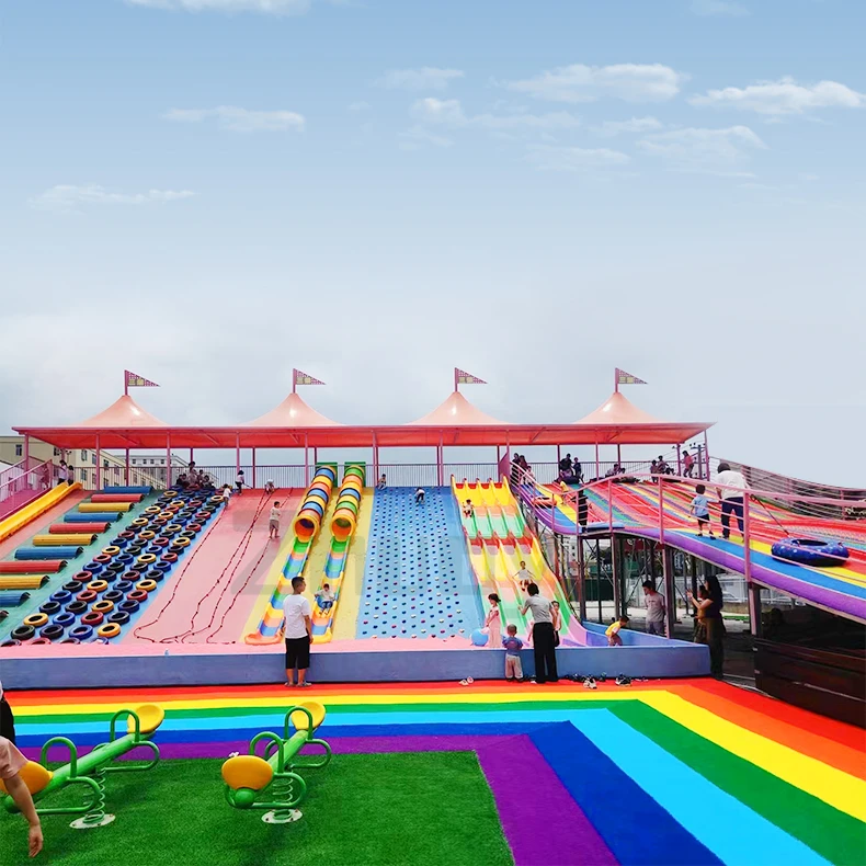Outdoor Playground Amusement Park Rides Plastic Rainbow Slide Climbing Combination for Kids