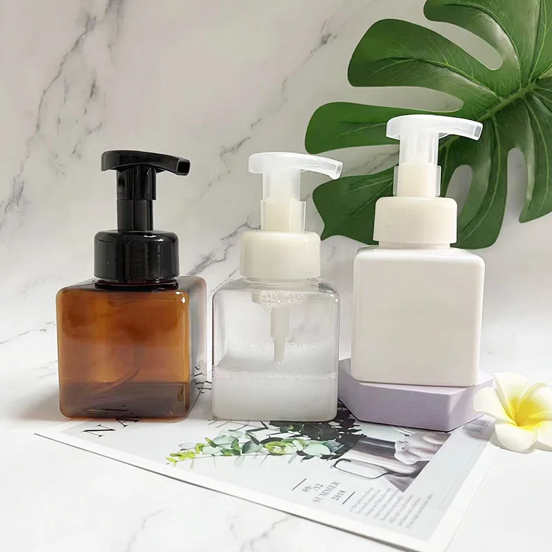 New Amber White Clear PTEG Foaming Hand Soap Bottles 250ml 450ml 500ml 600ml Facial Cleanser Plastic Foam Pump Bottle with Brush