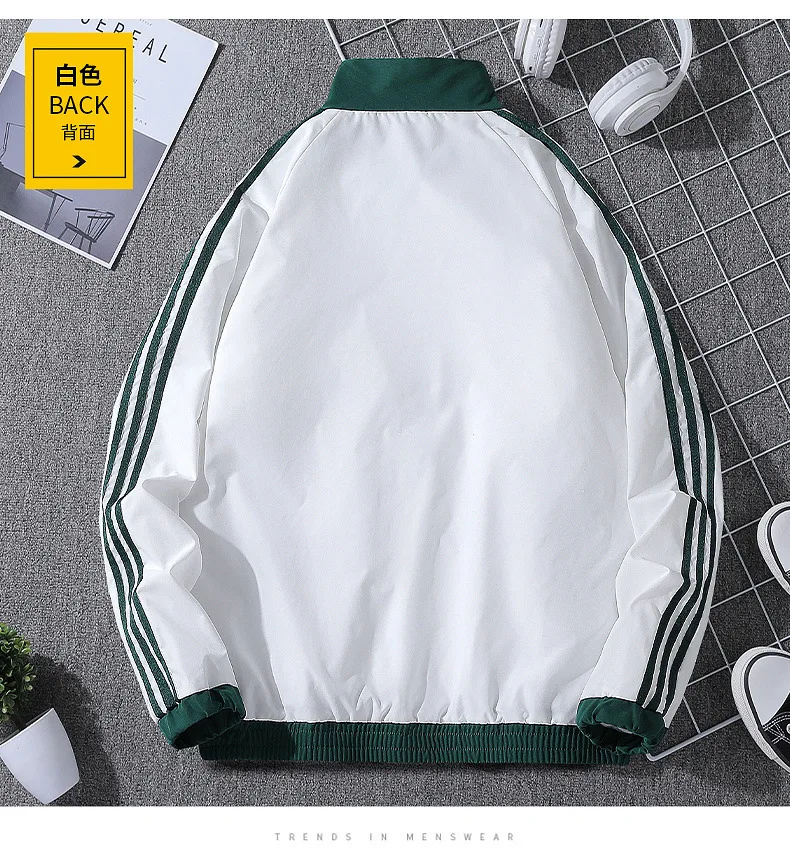 Trendy Korean-Style Cardigan - Solid Color with Three Stripes for Spring and Autumn Wear