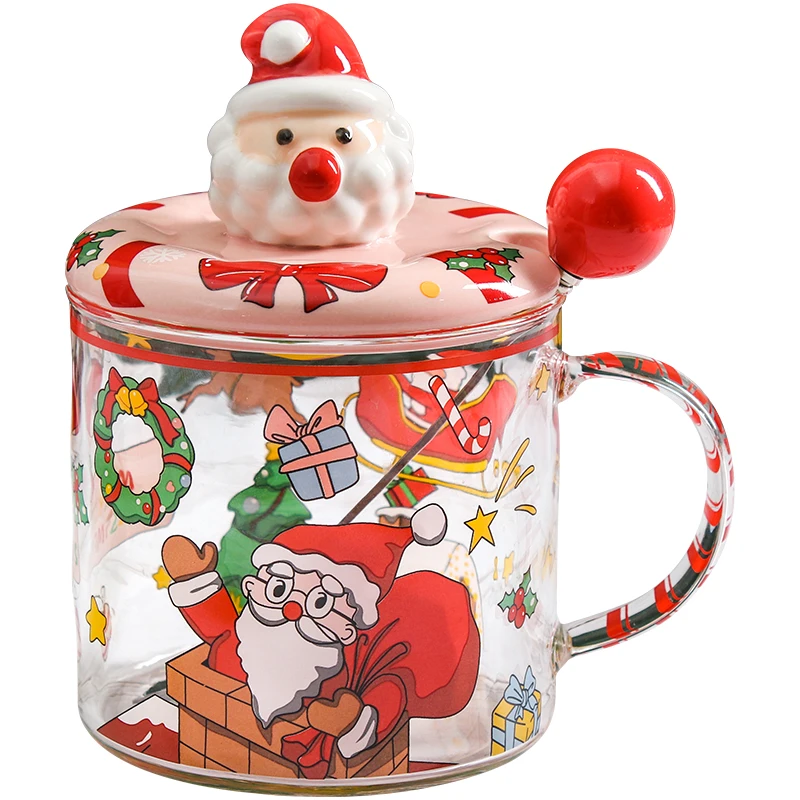 christmas high borosilicate glass mugs tableware drinking tea glass mug handle heat resistance glass coffee mug