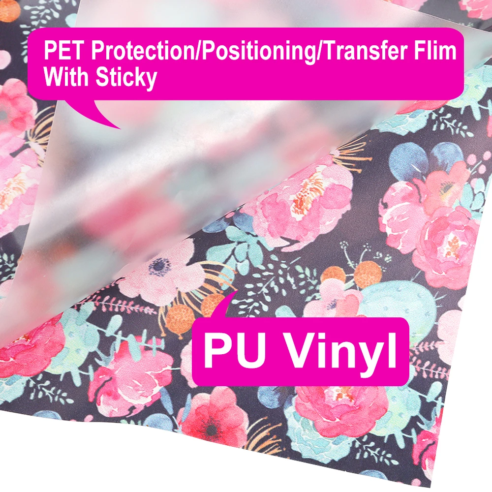 20inx1Yard custom logo printed sunflowers peony rose floral patterned vinyl heat transfer clothing roll on garments