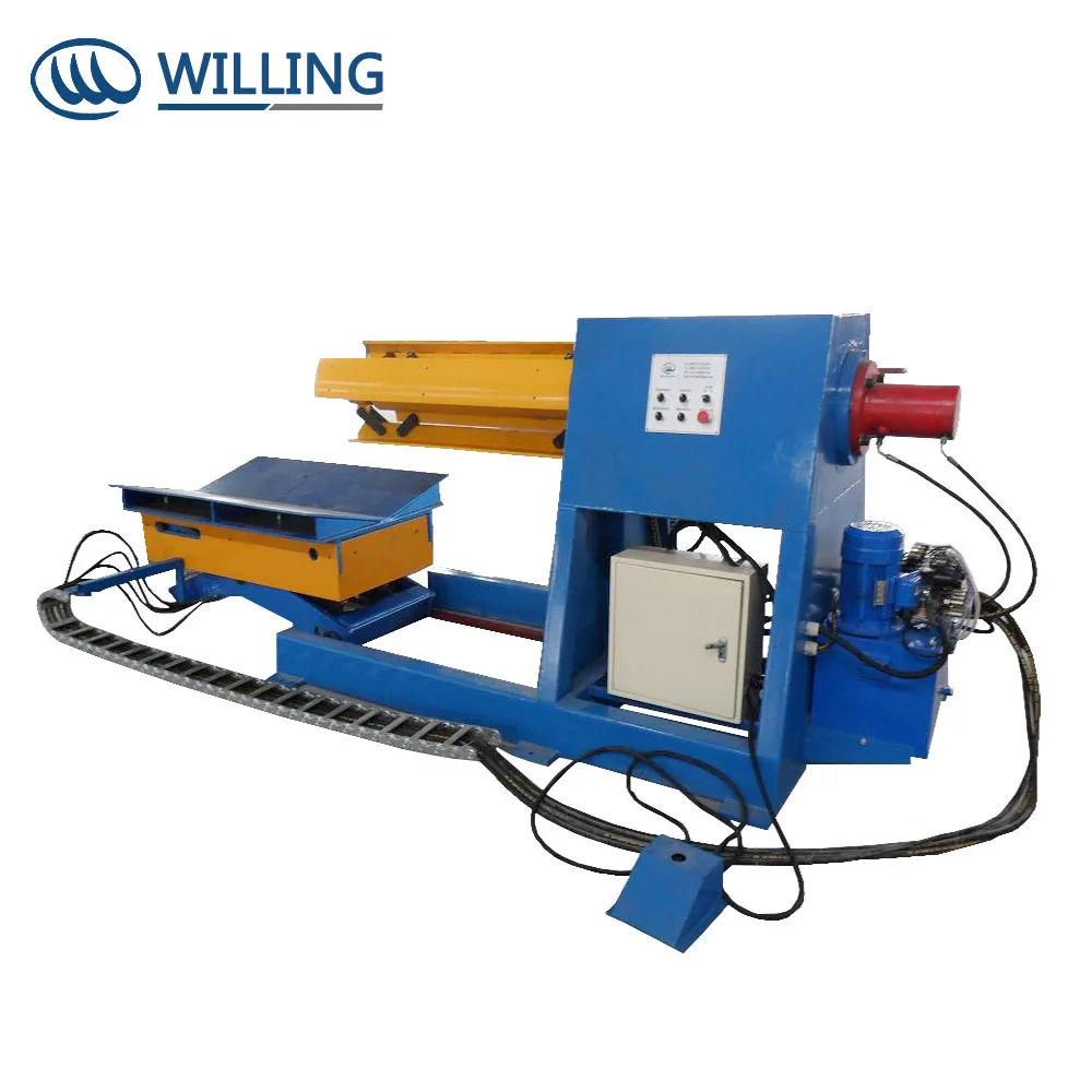 Uncoiling Device Hydraulic Decoiler With Loading Car Automatic Working For Roof Sheet Machine Coil Support