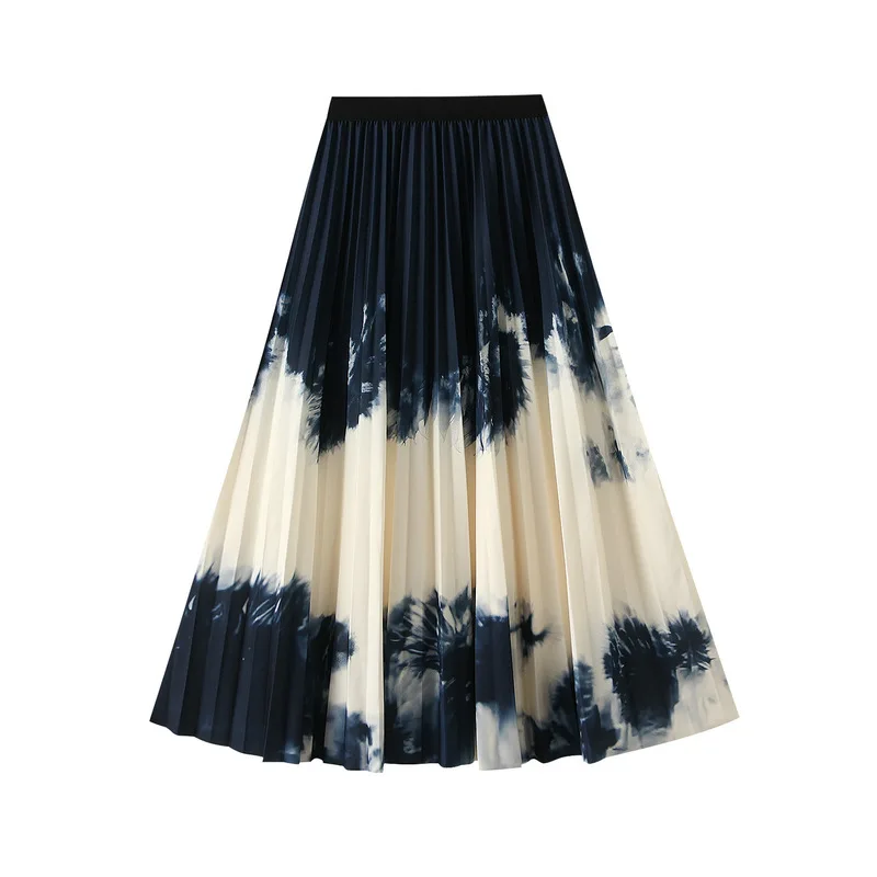 Fashion Casual Skirt Japan Korean Style Elastic All Match Printed Gradient Pleated Skirt Women 2024 New Spring Autumn