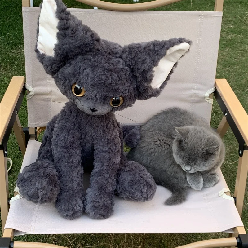 Lifelike Devon Rex Cat Plush Toy Khaki German Curly Black White Cat Doll Big Eyes Child Birthday Gift Child Companionship