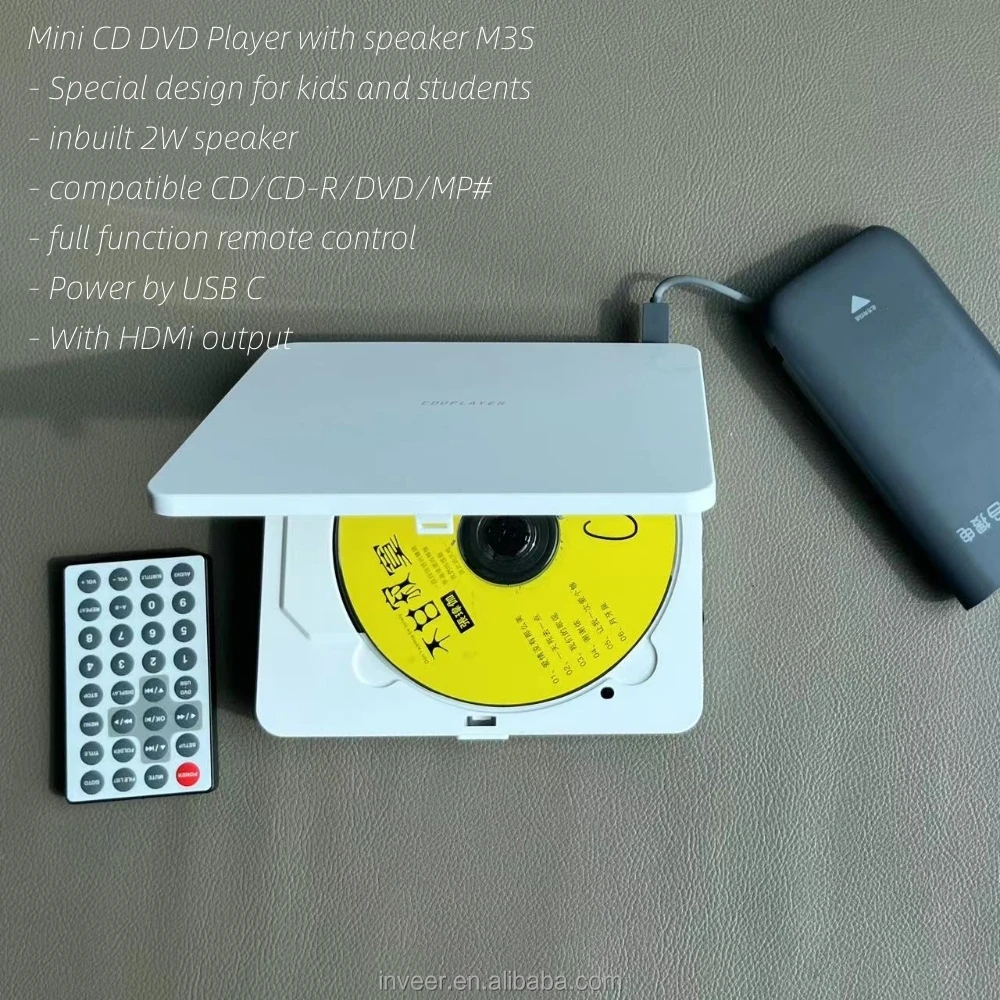 inveer new  USB C power supply Mini CD DVD player with speaker and Multi-Media function model M3S