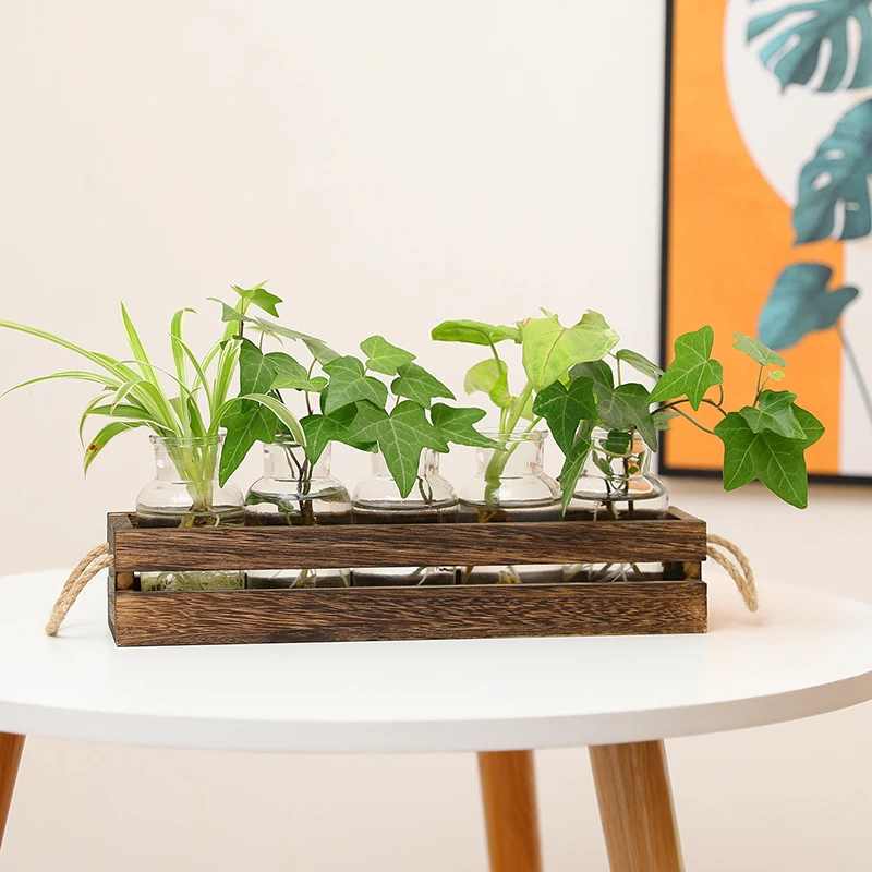Новый китайский стиль деревянный каркас ваза водная культура растение цветы сушеные контейнер модель комнаты украшение свадебного стола
