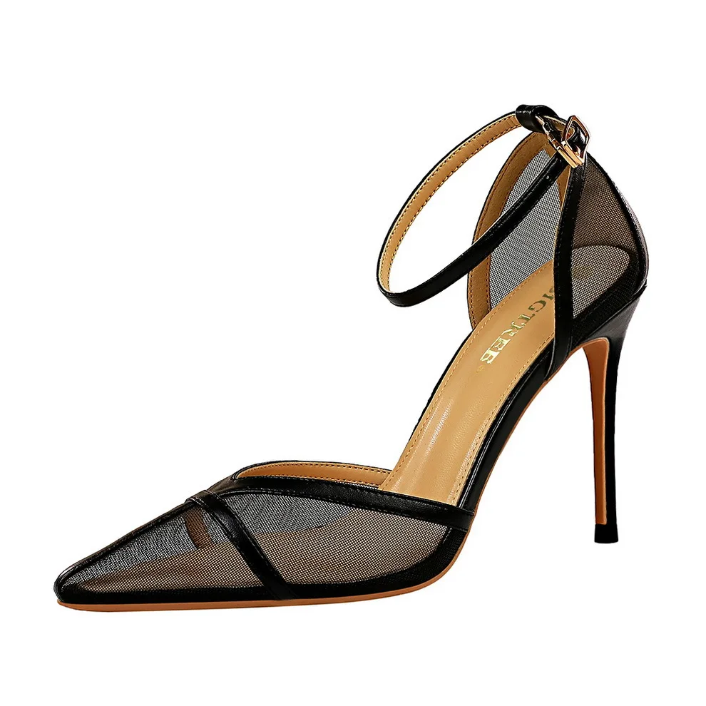 DLS109 fashion women mesh hollow out casual high heels shoes big size women wholesale sandals