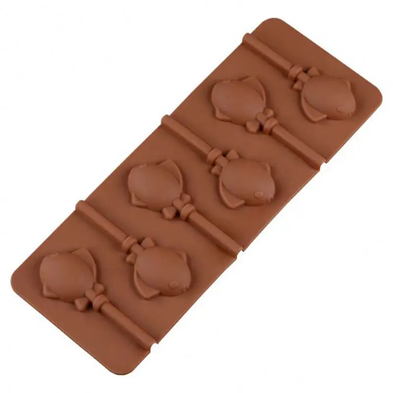 Free plastic rod 6 lattice fish silicone lollipop mold food grade crystal sugar chocolate mold
