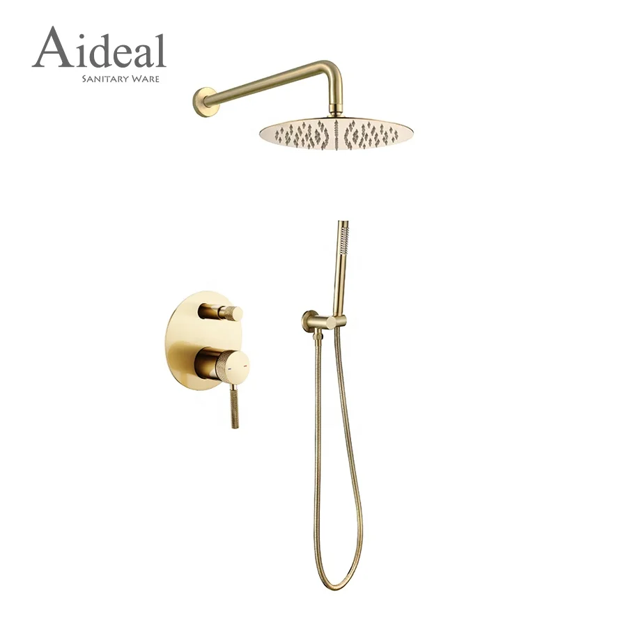 Brushed gold Knurled Brass Wall mounted shower mixer concealed shower set for bathroom