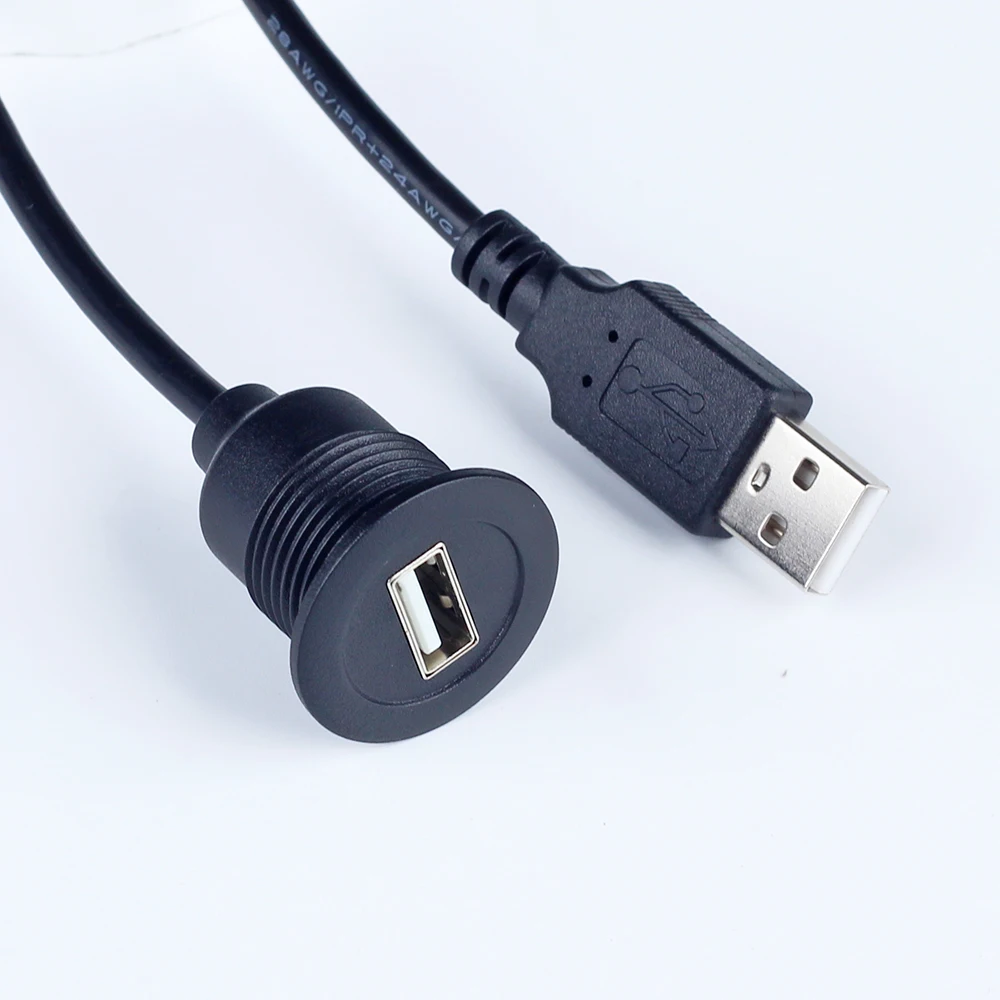 Flush mount USB cable with thread and nut lock car accessories electronics Panel mount USB Extension cable