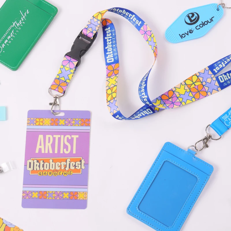Custom Colorful Printing Hard Plastic ID Card Holder Lanyard Neck Strap Lanyard With Breakaway Buckle