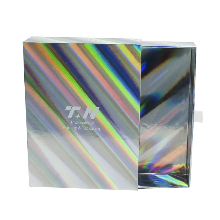 holographic glitter Iridescent sliding drawer boxes for gift packaging shiny cosmetic gift boxes