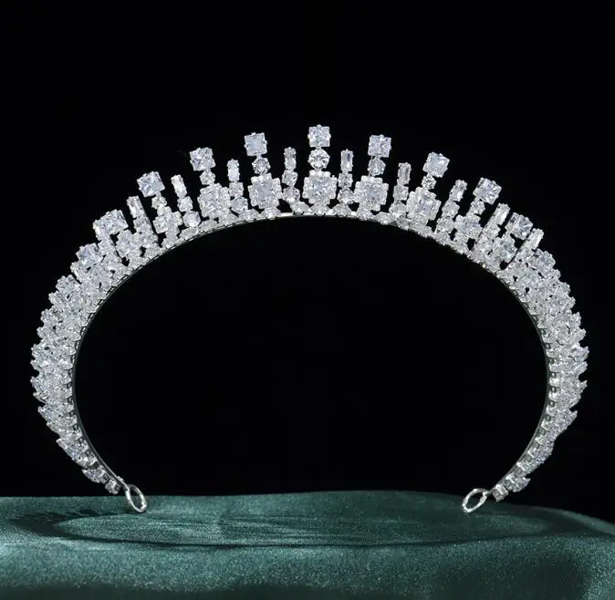 European And American Style With Light Luxury Bright Crystal Wedding Cz Bride To Be Silver Crown Tiara