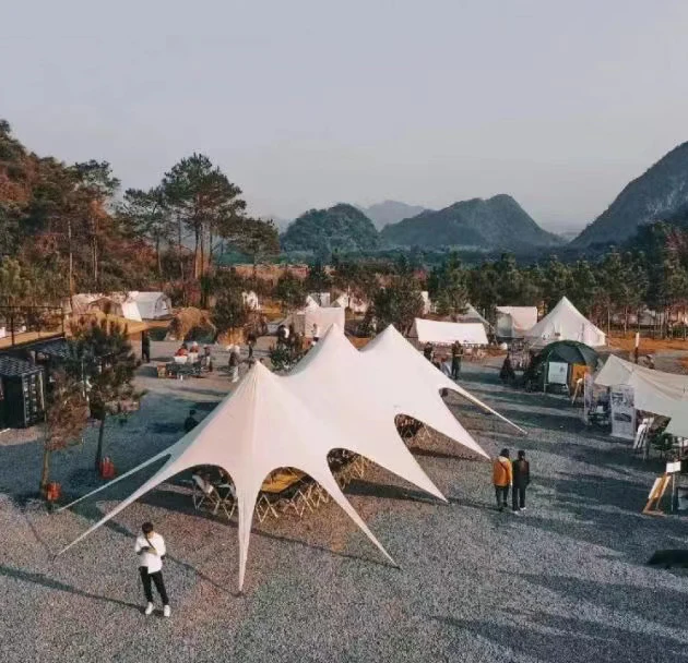 Outdoor Camping Lotus Tent Cloud Top Octopus Camp Large Waterproof Spire Canopy Sunshade Beach Tent Hexagonal Star Shaped Tent