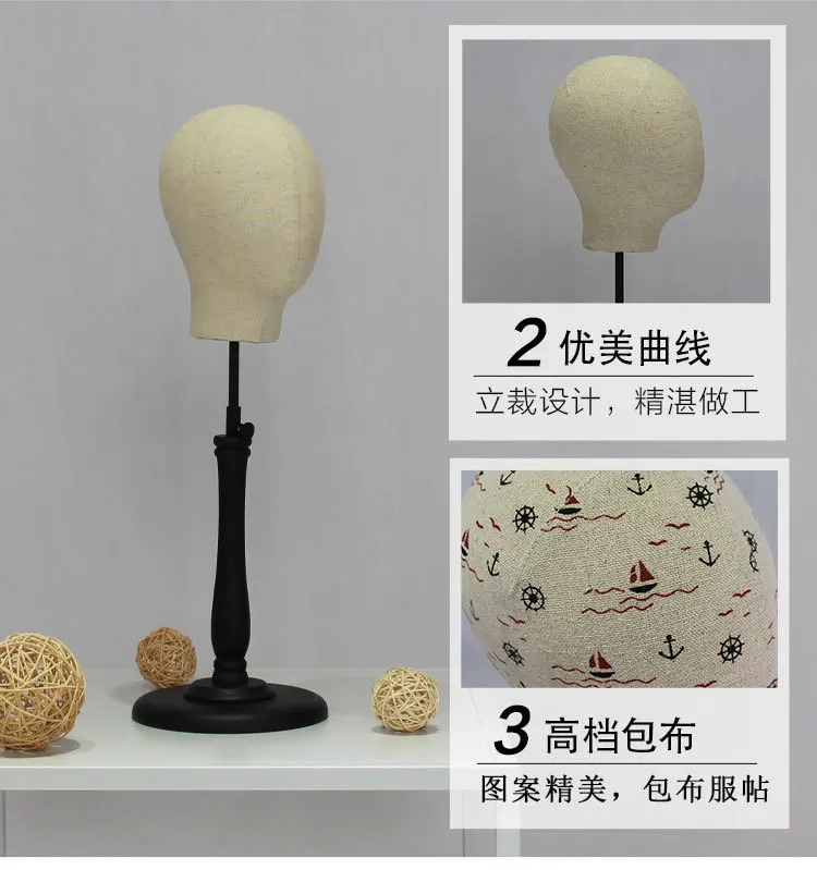 Beautiful fabric covered adjustable kids baby children head mannequin head with stand for hat wig scarf display