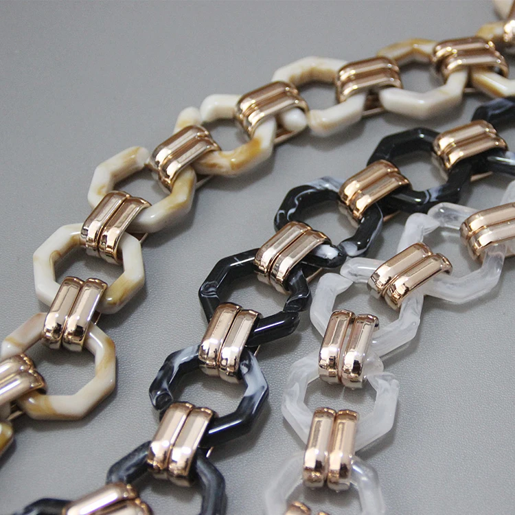 Vintage octagonal bag straps acrylic resin plastic buckle chain purse straps handmade replacement strap for bags