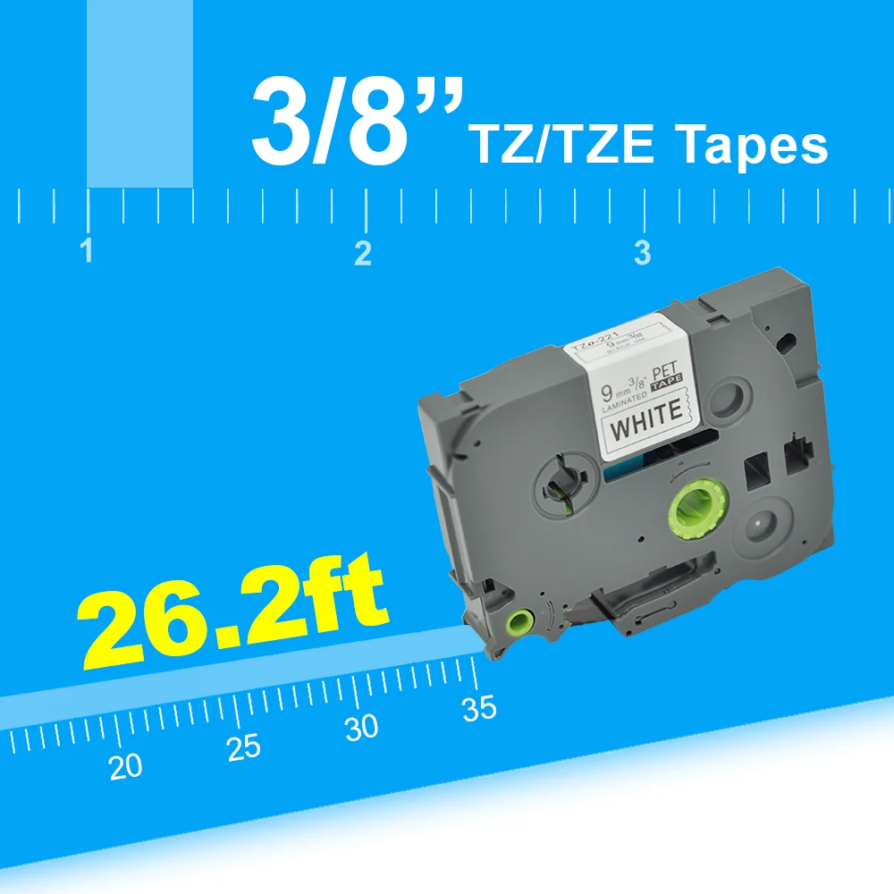 100% Compatible 9mm Black on White TZe 221 Label Tapes for p-touch label printer Tz221 tze221