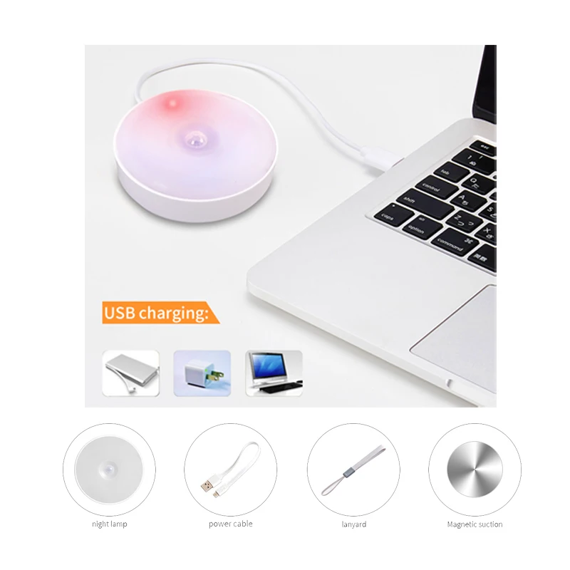 High Quality Multifunction wireless USB rechargeable PIR motion sensor LED night light for Bedroom Home Illumination