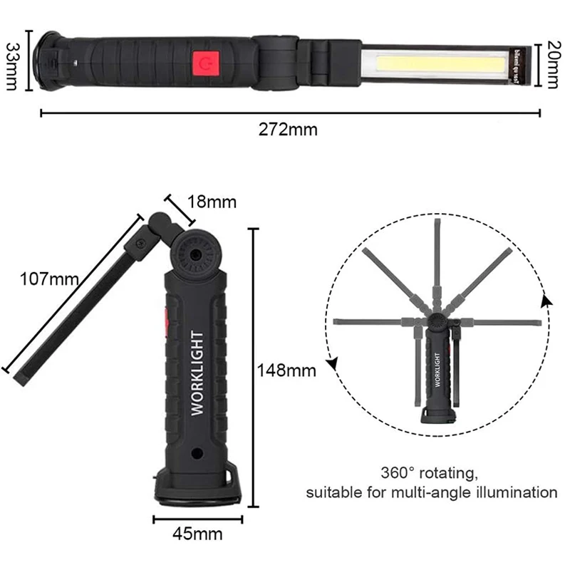 Chinese Online Markets 10W 360 Degree  Magnet Multifunctional Cob Rechargeable Led Work Lamp
