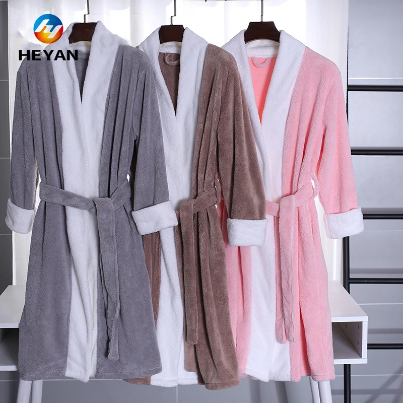 Soft Velour Coral Fleece Velvet Robe 100% Polyester Microfiber Wholesale Terry Towel Bathrobe Woman