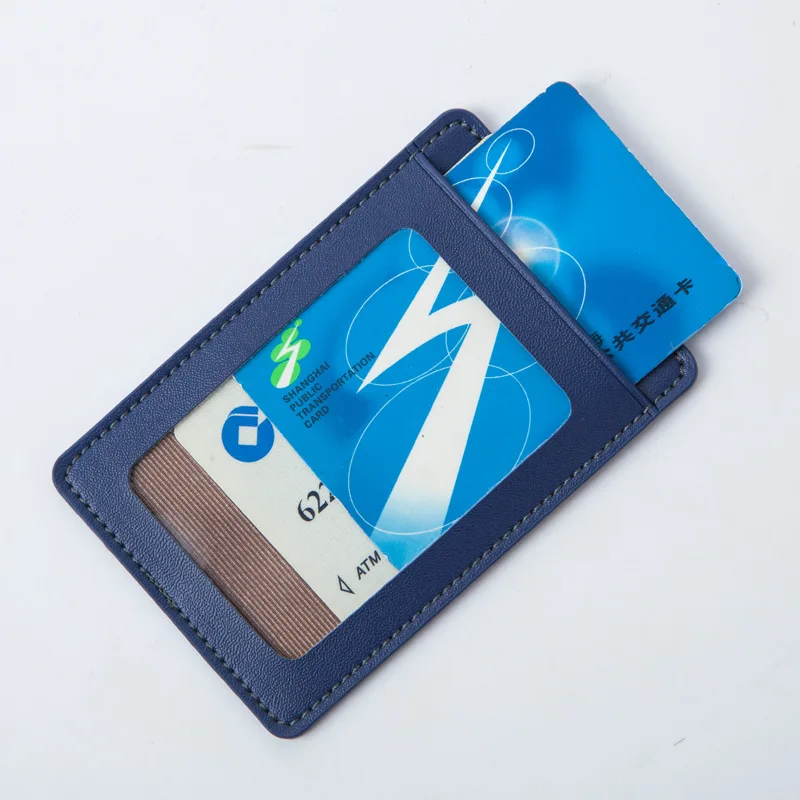 Leather ID Badge Holder, Vertical PU Leather ID Badge Holder with 1 Clear ID Window & 1 Credit Card Slot and a Detachable Neck L